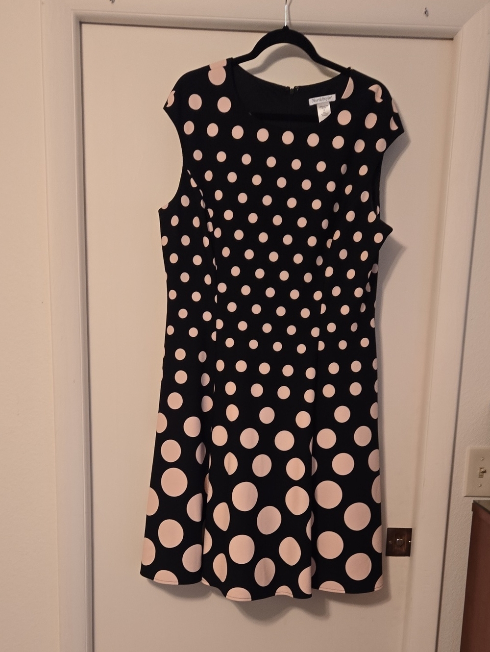 NorthStyle Black Dress with Light Pink Polka Dots